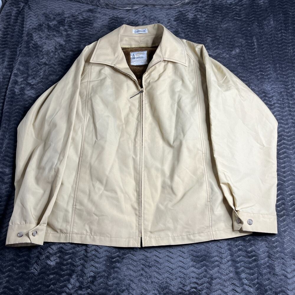 Vintage London Fog Sherpa Lined Coat Faux Fur Collar Beige Button-Up Jacket 46